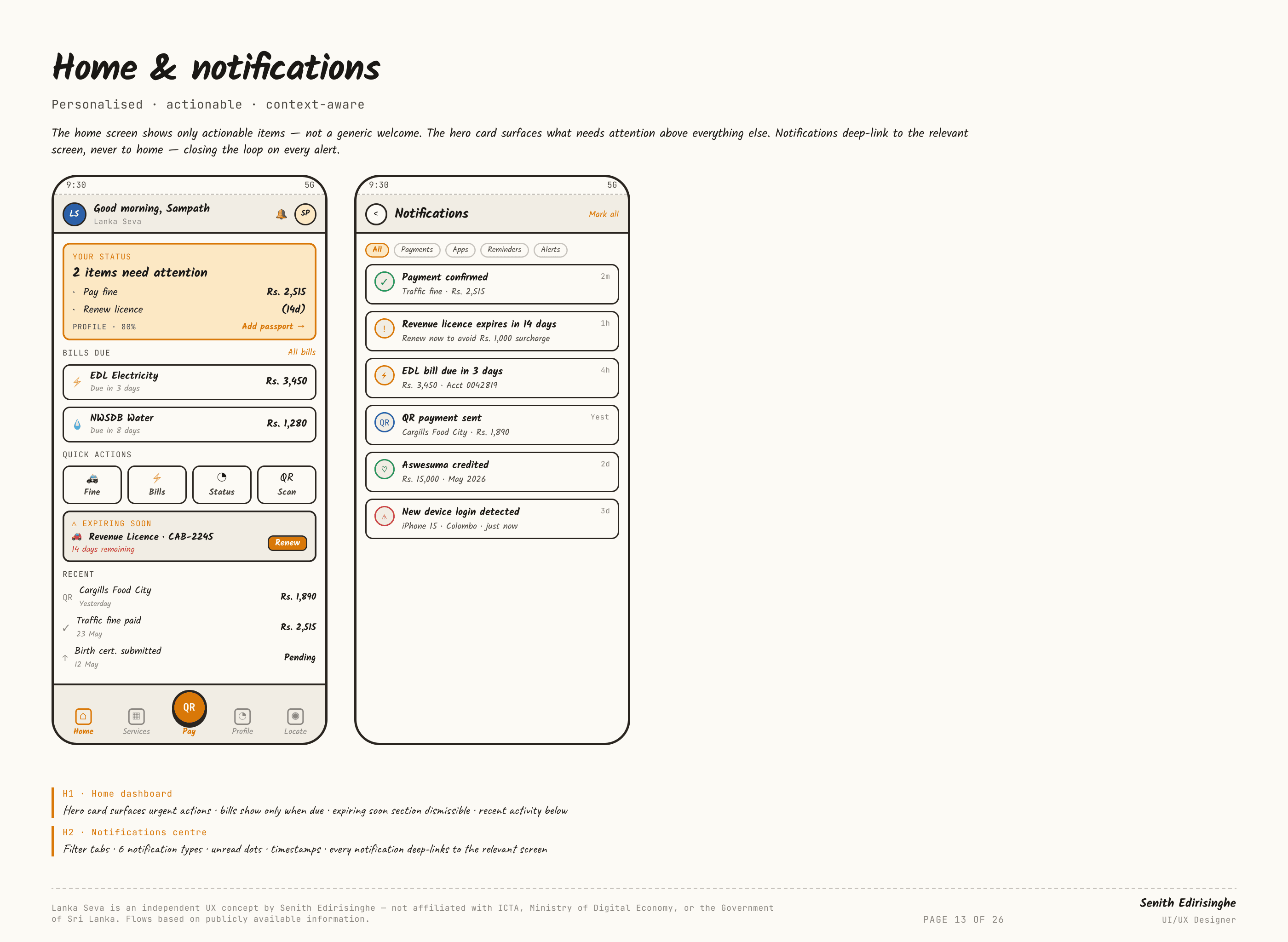 Home & notifications — Lanka Seva, slide 13 of 26