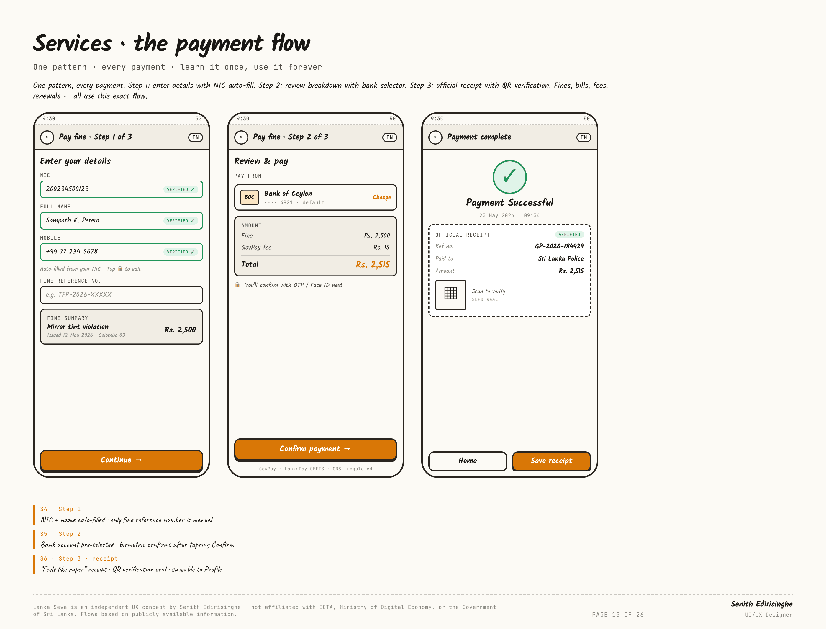 Services · the payment flow — Lanka Seva, slide 15 of 26
